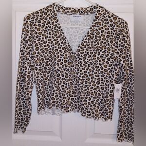 NWT Girls Size Large (10/12) Old Navy Black and Brown Fitted Crop Blouse